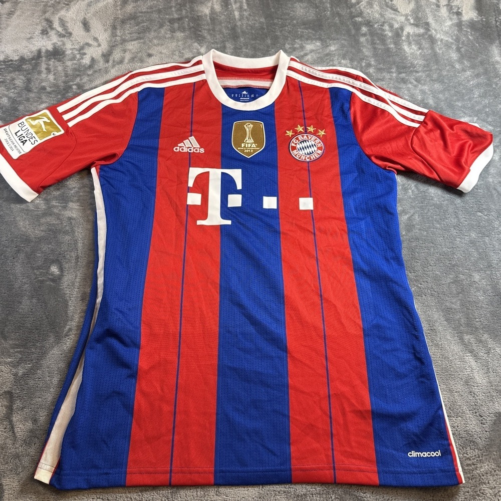 Bayern Munich 2014 2015 Home Soccer Jersey Adidas Men Size M Red Blue FIFA Patch